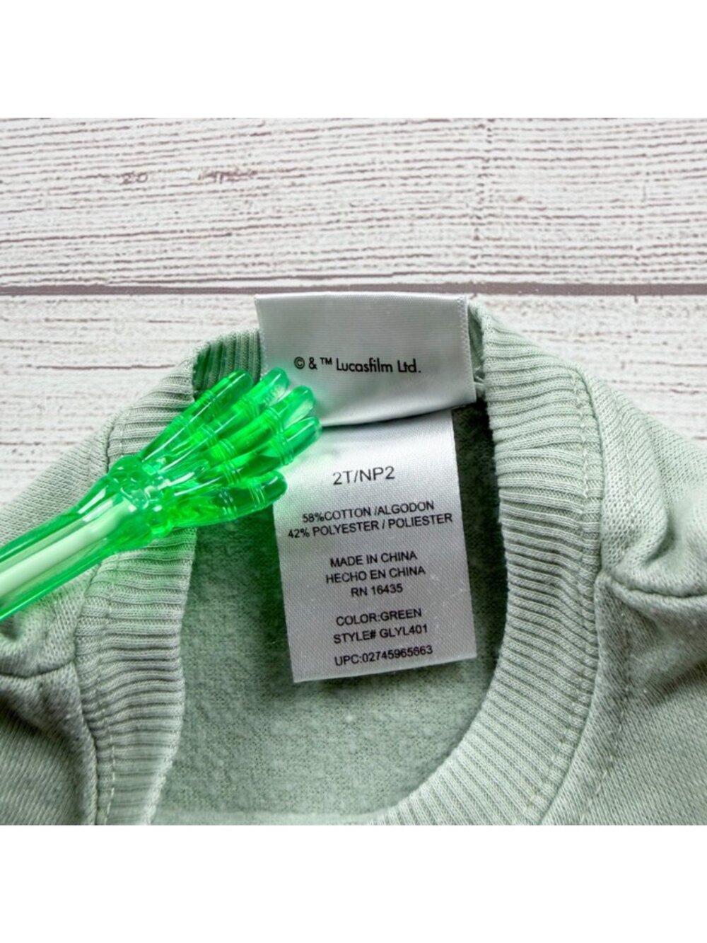 Star Wars Baby Yoda Grogu Toddler Crewneck Sweatshirt Green 2T Cotton Blend 2T - Picture 3 of 4